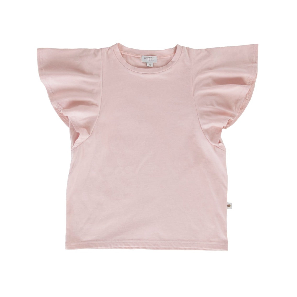 Light pink ruffle short sleeve girls cotton tee  on white background